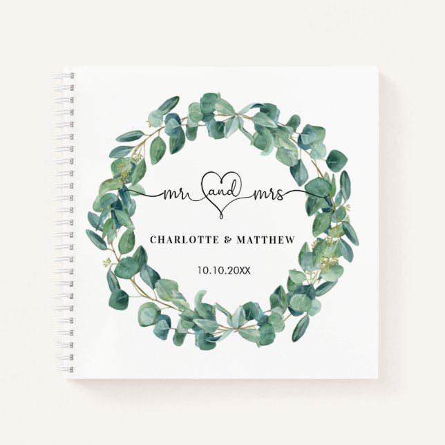 Gästebuch Hochzeit Eukalyptus-Wraath mr mrs herz Notizbuch (Vorderseite)