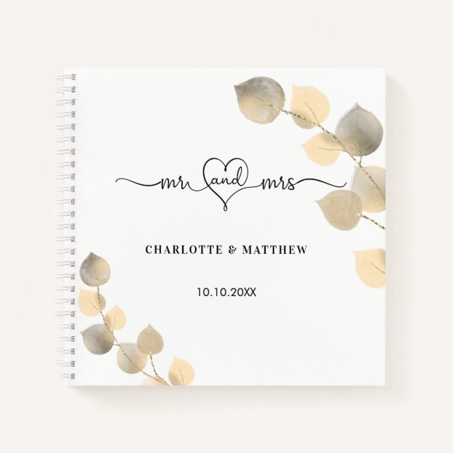 Gästebuch Hochzeit golden eucalyptus elegant Notizbuch (Vorderseite)