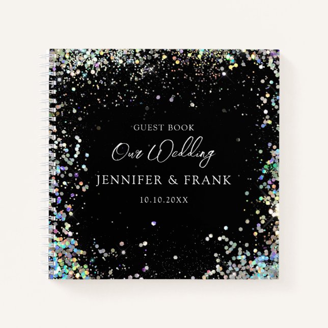 Gästebuch Hochzeit Holographic Glitzer Black Notizbuch (Vorderseite)