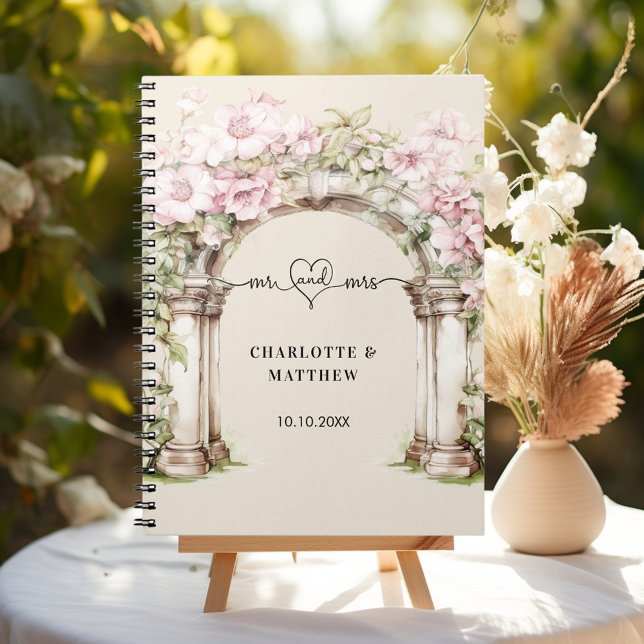 Gästebuch Hochzeit mehr Herz rosa Floralbogen Boge Notizblock (Von Creator hochgeladen)