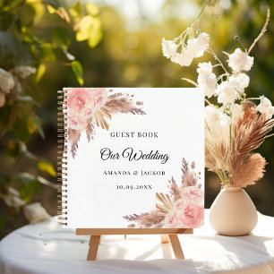 Gästebuch Hochzeit Pampasgras beige rosa Notizbuch