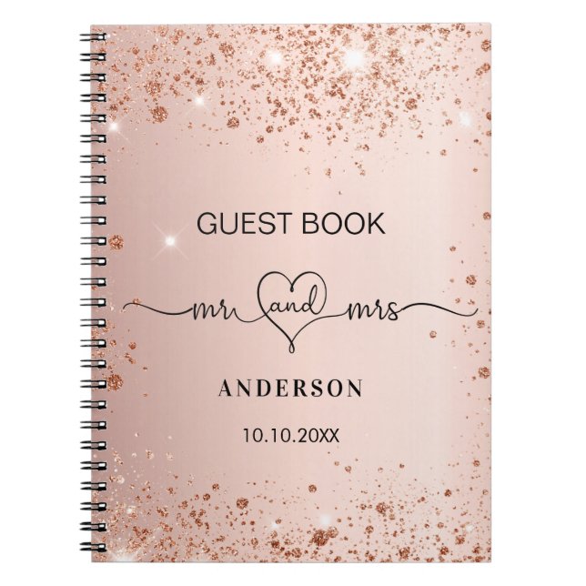 Gästebuch Hochzeit Rose Gold Glitzer mr mrs Notizblock (Vorderseite)