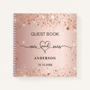 Gästebuch Hochzeit Rose Gold Schwarz Glitzer mr mr Notizbuch