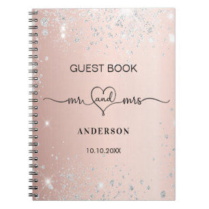 Gästebuch Hochzeit Rose Gold Silber Glitzer Herz Notizblock