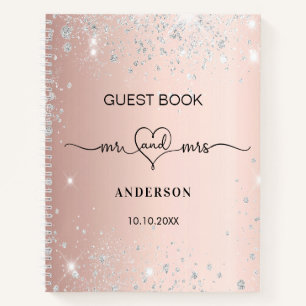 Gästebuch Hochzeit Rose Gold Silber Glitzer Herz Notizbuch