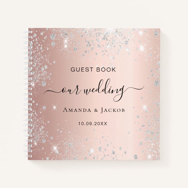 Gästebuch Hochzeit Rose Gold Silber Glitzer rot Notizbuch (Vorderseite)