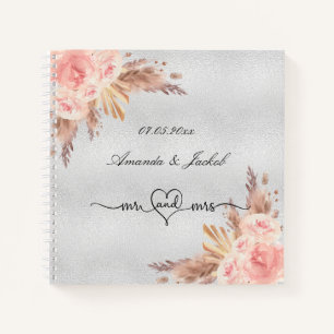 Gästebuch Hochzeit rot florale Pampas Silber Notizbuch