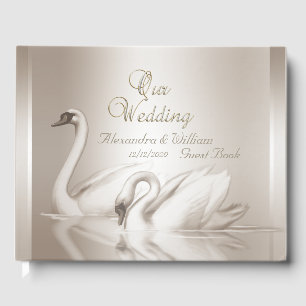 Gästebuch Hochzeit Schwäne Damast Cremeweiß