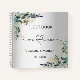 Gästebuch Hochzeit silber eucalyptus mr mrs Notizbuch