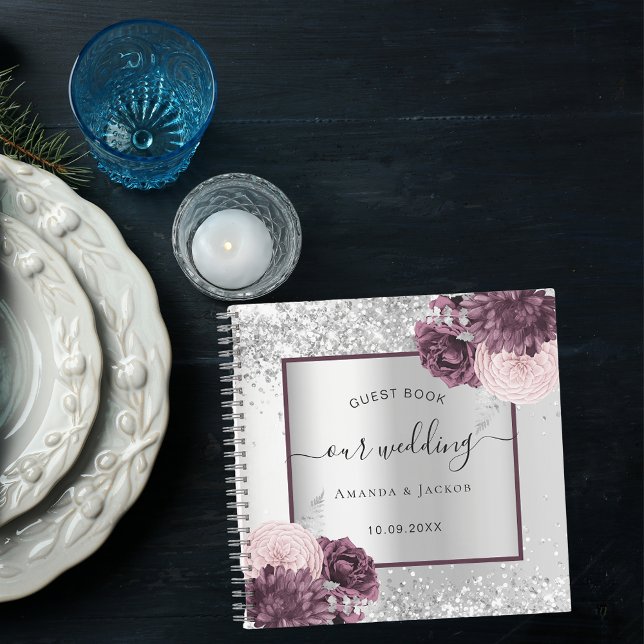 Gästebuch Hochzeit Silberburgund Blume Notizbuch (Von Creator hochgeladen)