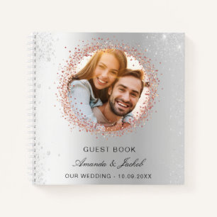 Gästebuch Hochzeit silberne Rose Gold Glitzer Foto Notizbuch