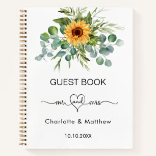 Gästebuch Hochzeit Sonnenblumen Eukalyptus Herr Fr Notizbuch
