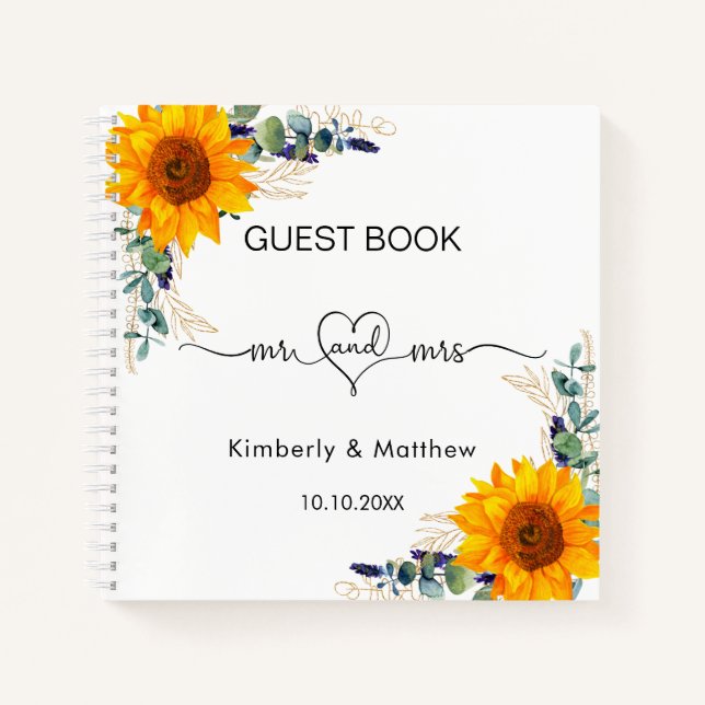 Gästebuch Hochzeit Sonnenblumen Eukalyptus mr mrs Notizbuch (Vorderseite)