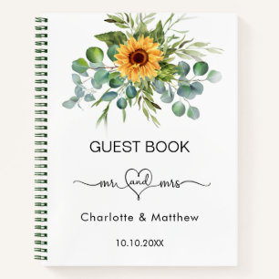 Gästebuch Hochzeit Sonnenblumen Eukalyptus mr mrs Notizbuch