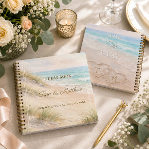 Gästebuch Hochzeit Strand Herzen Sand Monogramm Notizbuch