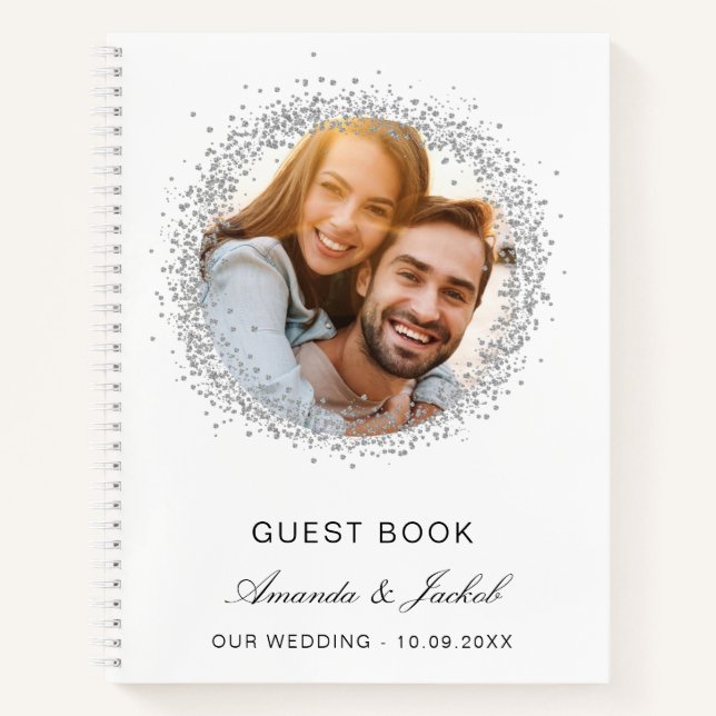 Gästebuch Hochzeit weißes silbernes Foto Notizbuch (Vorderseite)