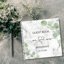 Gästebuch Hochzeitmarmor eucalyptus mr mrs Herz Notizbuch