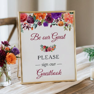 Gästebuch Hochzeitssignatur Burgundy Orange Floral