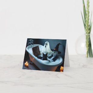 Gästebuch in Badewanne und schwarze Katze in Bubbl Dankeskarte