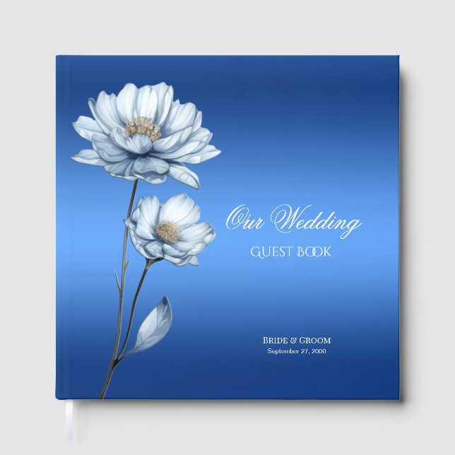 Gästebuch mit blauen Aquarellblumen (Vorderseite)