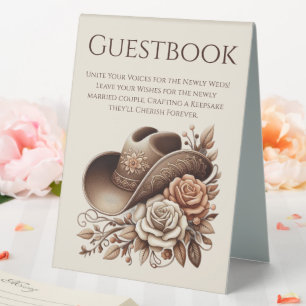 Gästebuch mit Blume-Sign-Cowgirl-Hut Tischaufsteller