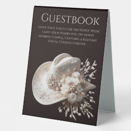 Gästebuch mit Blume-Sign-Cowgirl-Hut Tischaufsteller