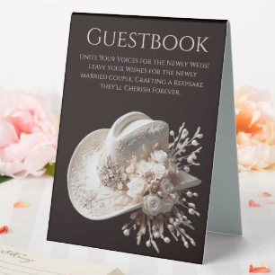 Gästebuch mit Blume-Sign-Cowgirl-Hut Tischaufsteller