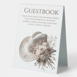 Gästebuch mit Blume-Sign-Cowgirl-Hut Tischaufsteller