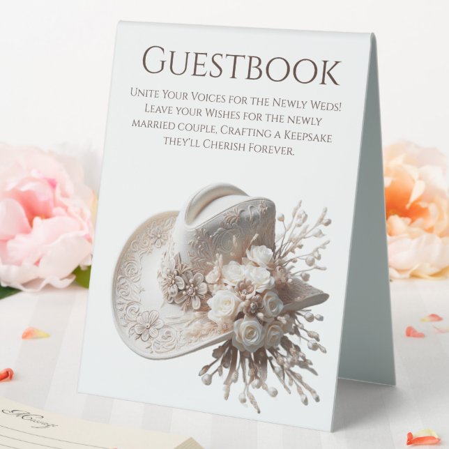 Gästebuch mit Blume-Sign-Cowgirl-Hut Tischaufsteller (In Situ (Hochzeit))