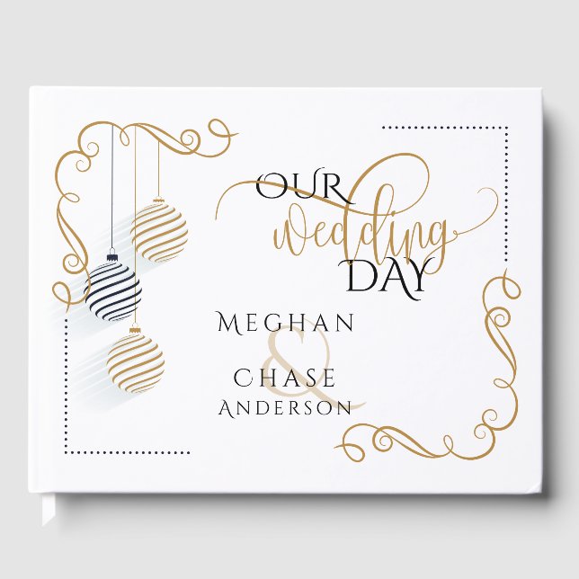 Gästebuch | Moderne Schwarz-Gold-Bausteine (Vorderseite)