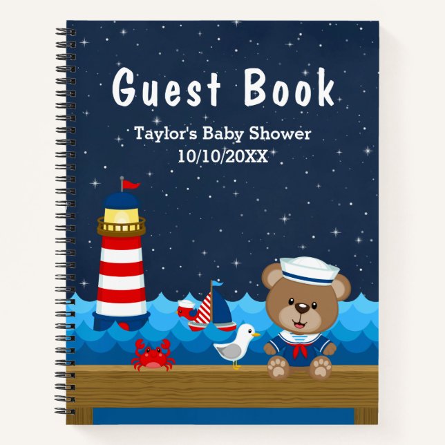 Gästebuch Nautical Boy Bear Red Baby Showroom Notizbuch (Vorderseite)