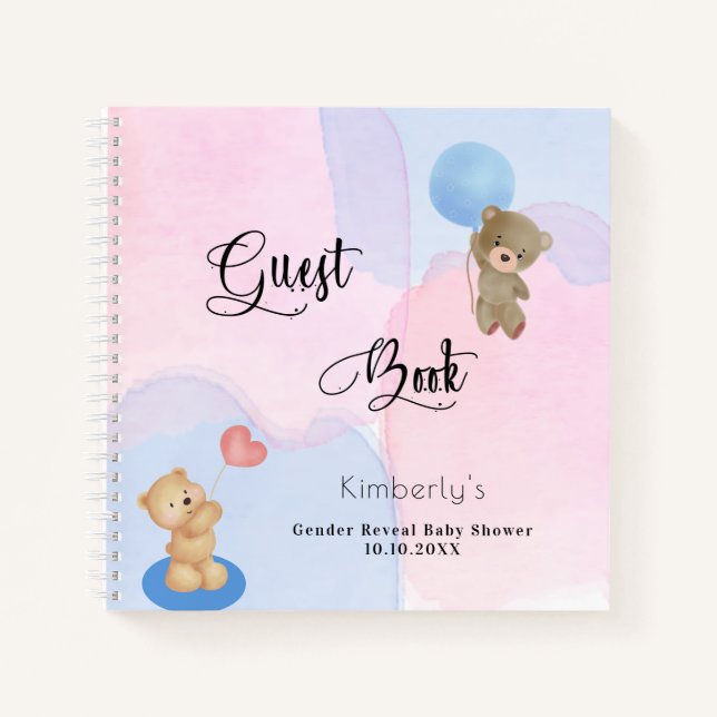 Gästebuch offenbart Teddybär blau pink Notizbuch (Vorderseite)