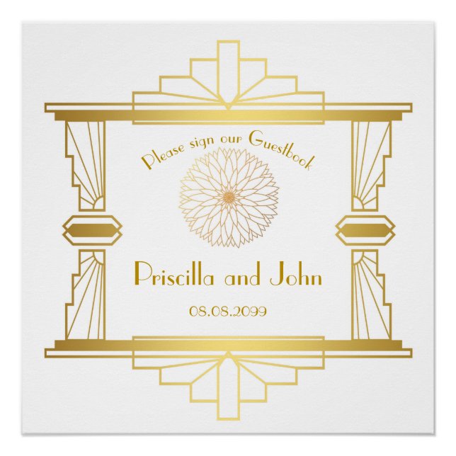 Gästebuch-Plakat, großartig Gatsby, weiß, gold Poster (Vorderseite)