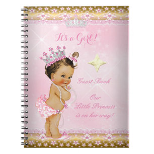 Gästebuch Prinzessin Baby Shower Pink Braunhaarige Notizblock