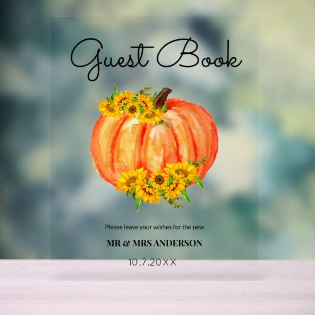 Gästebuch Pumpkin-Hochzeit im Herbst Acrylschild (Neutral)