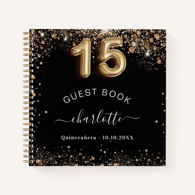 Gästebuch Quinceanera Glitzer Name Notizbuch (Vorderseite)