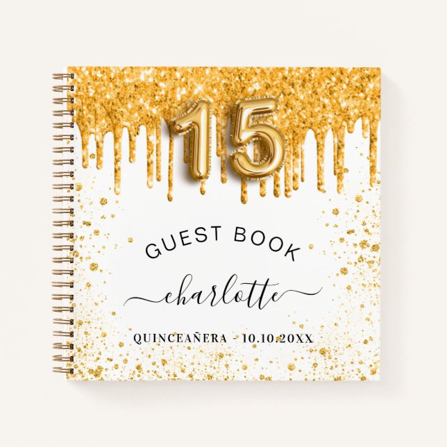 Gästebuch Quinceanera Glitzer Tropfen Notizbuch (Vorderseite)