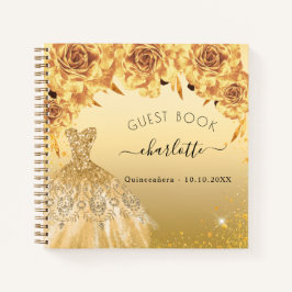 Gästebuch Quinceanera Gold Glitzer Kleid Notizbuch