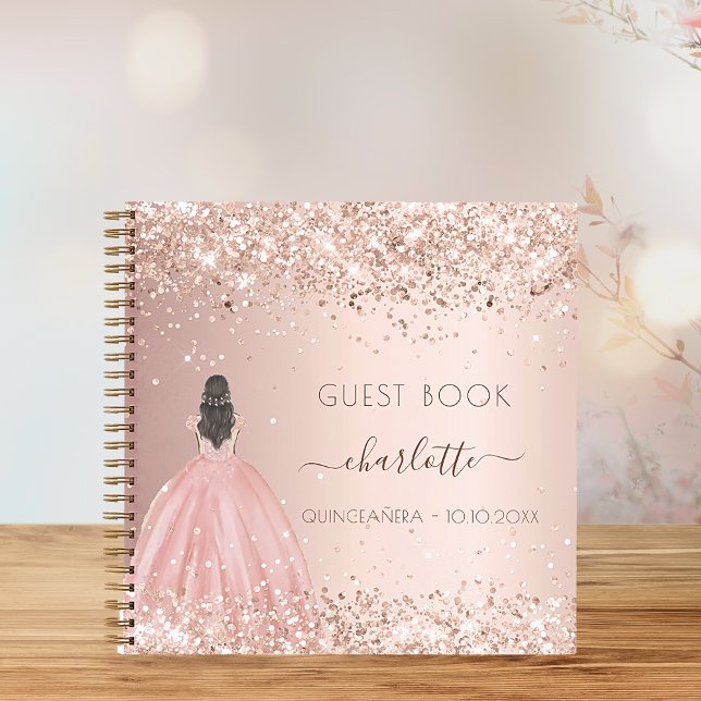 Gästebuch Quinceanera Kleidung Glitzer Rose Gold Notizbuch (Von Creator hochgeladen)