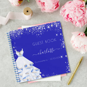 Gästebuch Quinceanera königlich blaues silbernes K Notizbuch
