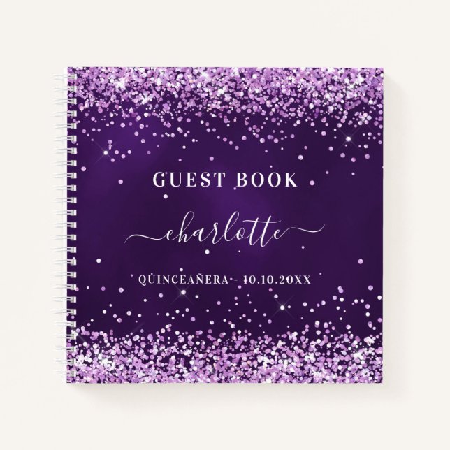 Gästebuch Quinceanera lila Name des Glitzer Notizbuch (Vorderseite)