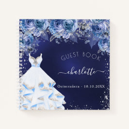 Gästebuch Quinceanera Marineblau Blumenbekleidung Notizbuch