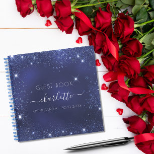 Gästebuch Quinceanera Marineblau Glitzer Glitzern Notizbuch
