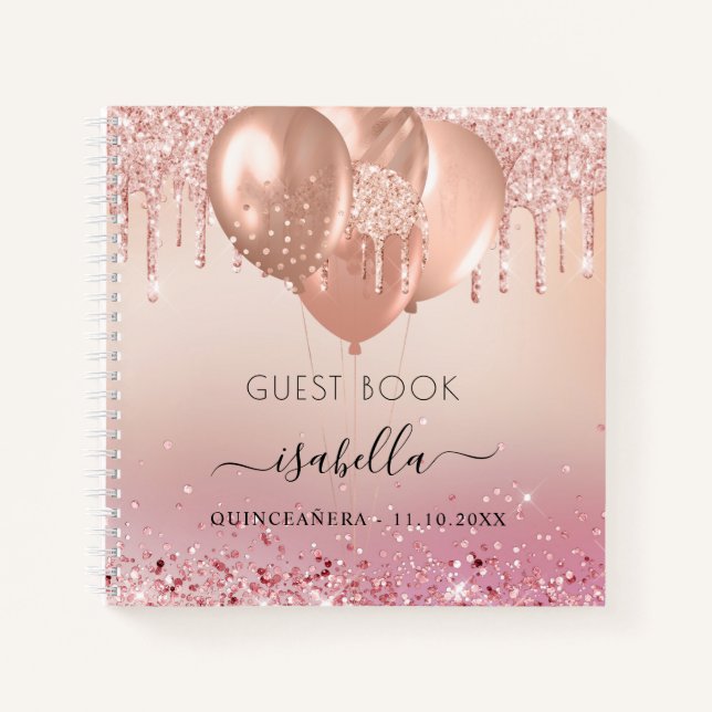 Gästebuch Quinceanera rosa Goldballons Notizbuch (Vorderseite)