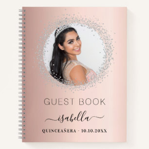 Gästebuch Quinceanera Rose Gold Silber Foto Notizbuch