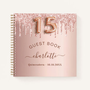 Gästebuch Quinceanera Rose Gold Tropfen Notizbuch