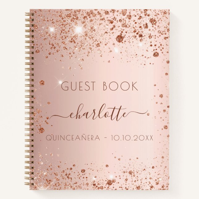 Gästebuch Quinceanera Rose Goldrot Notizbuch (Vorderseite)