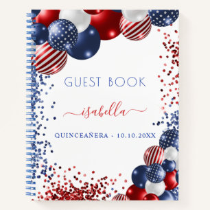 Gästebuch Quinceanera rot weiß blau patriotisch Notizbuch