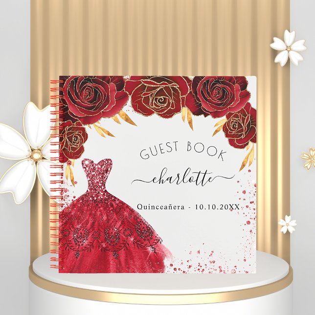 Gästebuch Quinceanera Rotweiße Glitzer Kleid Notizbuch (Von Creator hochgeladen)