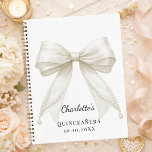 Gästebuch Quinceanera Schleife elfenbein Perlen Notizbuch